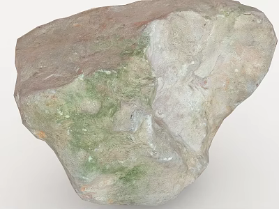 Natural Stone With Green Mossy Patches And Rough Textured Surface Details 3d model