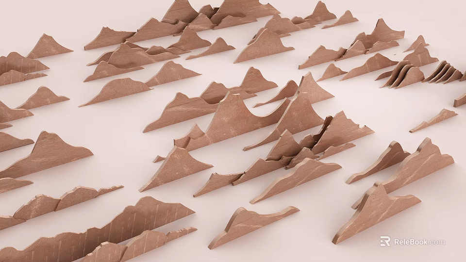 Brown Paper Mountain Models Arranged On White Background With Detailed Shapes 3d model 