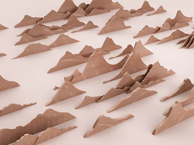 Brown Paper Mountain Models Arranged On White Background With Detailed Shapes 3d model