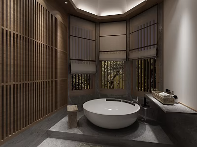 Shower Sauna Room With Wooden Panel Walls White Bathtub And Natural Light Windows 3d model