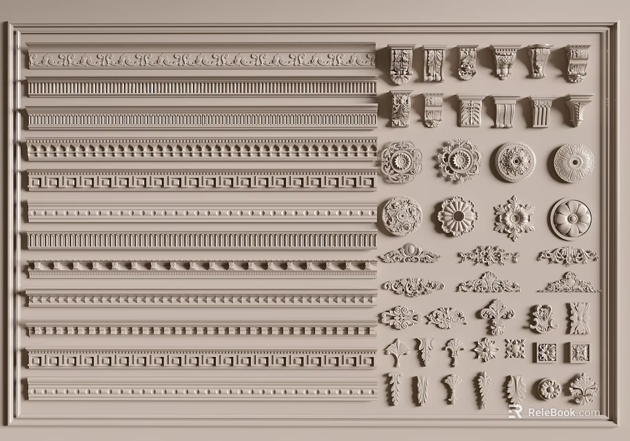 Various Classic And Modern Gypsum Cornice Molding With Decorative Patterns For Interior Decoration 3d model 