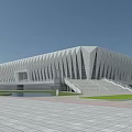 Modern Stadium Architectural Design With Geometric White Exterior And Steps Plaza