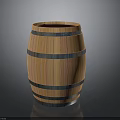 Wooden Barrel With Metal Hoops And Striped Design On Polished Surface