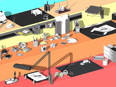 Office Workstation Setup With Printer Scanner And Various Stationery Items 3d model