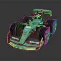 Teal Race Car Featuring Streamlined Design Large Tires ARAMCO GOODYEAR Logos and Cockpit Driver
