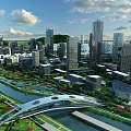 Aerial Urban Planning View With Tall Buildings River Bridge And Green Spaces