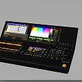 Professional Audio Video Control Console With Multiple Screens Colorful Interface Buttons Knobs
