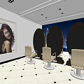 Modern Hair Beauty Salon Interior Design With Black Chairs Circular Mirrors And Large Portrait
