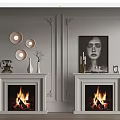 White Fireplaces With Burning Flames And Decorative Mantel On Elegant Molded Walls