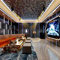 Luxury KTV Lounge Interior With Comfortable Sofa Seating Large Screen TV And Stylish Lighting