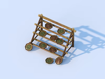 Wooden Multi Tiered Rack With Circular Household Items And Separate Pieces 3d model