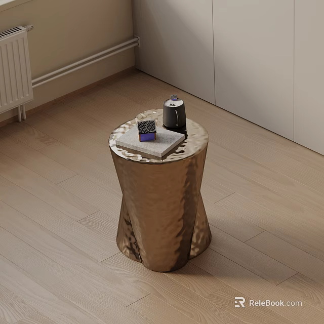 Modern Brass Tree Stump Side Table with Hammered Texture and Coffee Maker 3d model