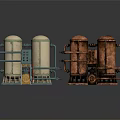 Industrial Mechanical Devices With White Copper Cylindrical Tanks And Pipes