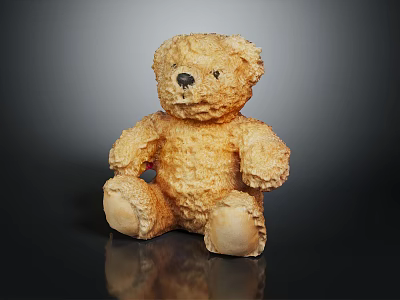 Black Wooden Table Surface With Brown Teddy Bear Decoration And Reflective Finish 3d model