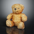 Black Wooden Table Surface With Brown Teddy Bear Decoration And Reflective Finish