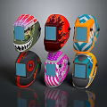 Various Patterned Welding Helmets With Colorful Designs And Safety Features