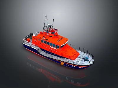 Orange Rescue Boat With White Blue Hull And Antenna Marine Structure 3d model