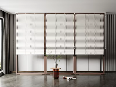 White Wooden Blinds Indoor Interior Design With Side Table And Green Plant 3d model
