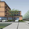 Modern Office Building Exterior With Landscaped Gardens Multi Story Glass Windows And Central Entrance