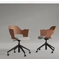 Modern Office Chair With Brown Backrest Armrests White Seat And Black Base Wheels