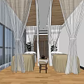 Luxury SPA Sauna Room with Massage Beds Beige Covers White Curtains Wooden Floor City View