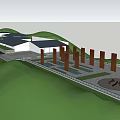 Aerial Planning for Mountainous Area with Architectural Structures Lush Vegetation and Scenic Pathways