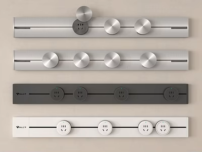 Modern Electrical Switch Panels With Multiple Knobs And Sockets In Silver Gray White 3d model