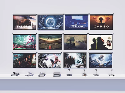 Projection Monitoring System With Multiple Projection Screens Displaying Various Scenes And Equipment 3d model