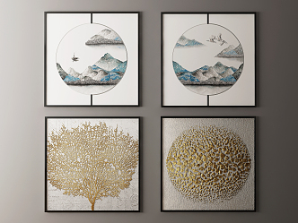 New Chinese abstract painting hanging painting 3d model