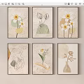 Six Minimalist Floral Paintings with Botanical Elements for Modern Home Wall Decor