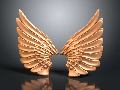 Metallic Golden Wing Shaped Wall Decor With Elegant Design For Home Interior 3d model