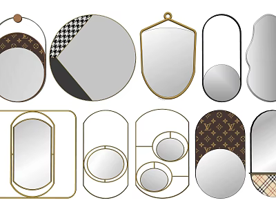 Different Shaped Decorative Mirrors With Various Frame Designs And Patterns 3d model