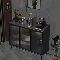 Modern Grey Sideboard With Glass Doors Kitchen Storage Appliances And Sunflower Decor