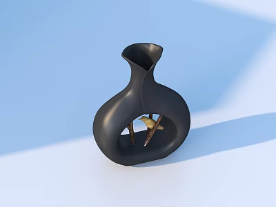 Modern Minimalist Decorative Ornament Set With Black Vase And Yellow Bird Decoration 3d model