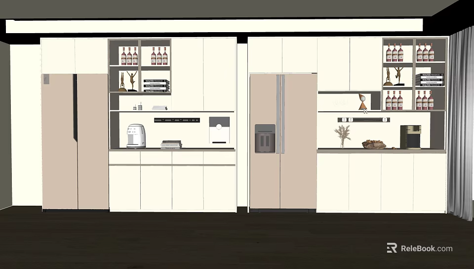 Modern Wine Cabinet Design With Glass Shelves And Bottle Storage In Kitchen 3d model 