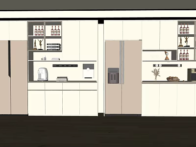 Modern Wine Cabinet Design With Glass Shelves And Bottle Storage In Kitchen 3d model