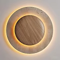 Textured Concrete Circular Wall Lamp With Wooden Center And Warm Glowing Illumination