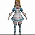 Woman With Blonde Hair Blue Bow Blue White Striped Dress Stockings And Playing Card Patterns