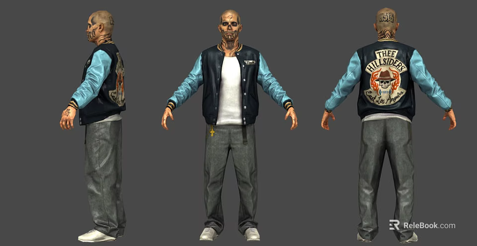 Game Movie Character Three Quarter Views In Black Blue Jacket White T-Shirt Jeans With Back Logo 3d model 