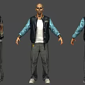 Game Movie Character Three Quarter Views In Black Blue Jacket White T-Shirt Jeans With Back Logo