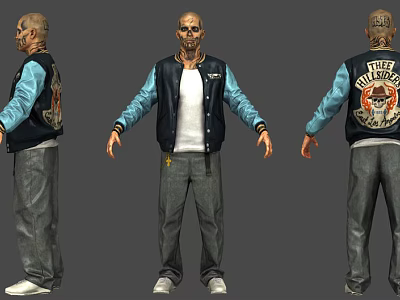 Game Movie Character Three Quarter Views In Black Blue Jacket White T-Shirt Jeans With Back Logo 3d model
