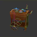 Orange Dining Cart With Blue Teapot Tea Cups And Chopsticks Container