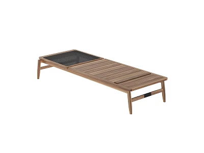 Wooden Outdoor Public Lounge Chair With Slatted Design And Mesh Seat 3d model