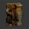 Ancient Carved Sculpture With Human Figure And Mythical Beast Orange Gray Intricate Patterns