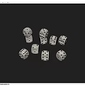 White Dice with Black Dots Scattered and Stacked as Everyday Household Items