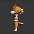 Cute Orange Fox Doll With Red Ears Pink Striped Shirt And Arms Outstretched