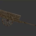 Antique Wooden Farm Cart With Large Spoked Wheels And Weathered Wood Design