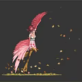 Pink Haired Character With Large Pink Wings Standing On Yellow Ground With Falling Yellow Leaves