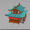 Traditional Chinese Two Story Building With Blue Roof Red Pillars And Ornate Design