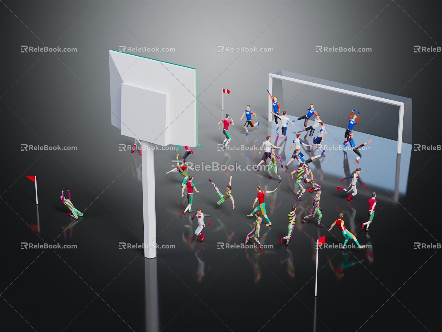 Modern multiplayer crowd pitch football pitch 3d model